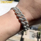 2024 New Silver Color Heavy Chunky Prong Cuban Link Chain Necklace for Men 15mm Iced Out Bling Charms Hip Hop Jewelry