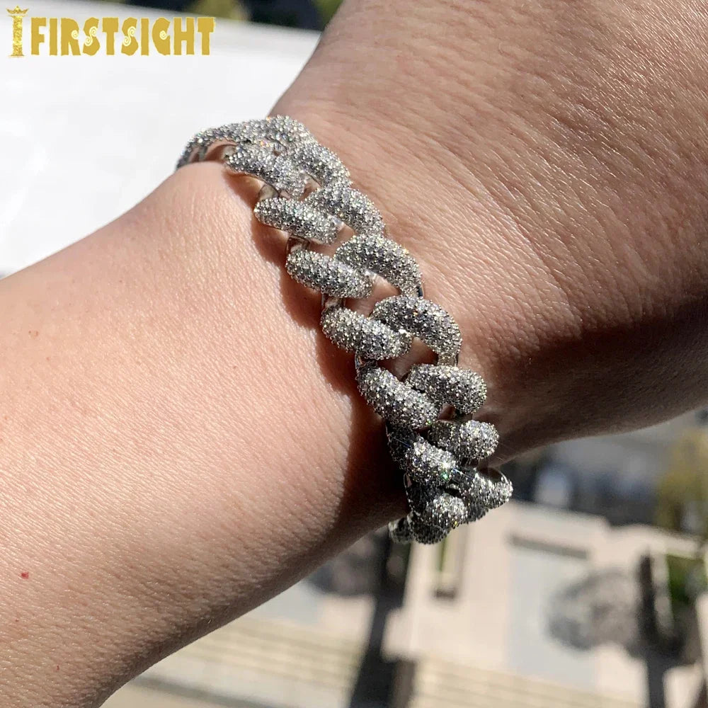 2024 New Silver Color Heavy Chunky Prong Cuban Link Chain Necklace for Men 15mm Iced Out Bling Charms Hip Hop Jewelry