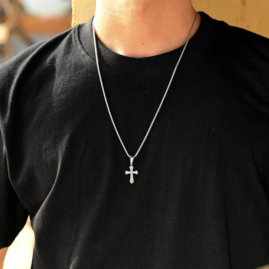 Vnox Stainless Steel Cross Pendant Necklace, 17x26mm Cross Pendant with Twisted Chain Religious Faith Jewelry Gift for