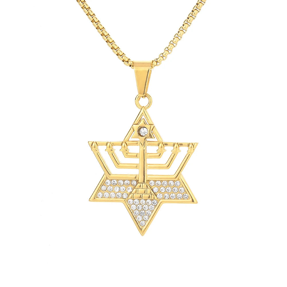 Star of David Hexagram Pendant Necklace — Stainless Steel