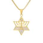 Religious David of Star Hexagram Iced Out Zirconia Pendant Women Gold Color Stainless Steel Necklace for Men Jewish Jewelry Gift