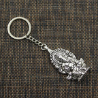 Ganesha Elephant Keychain — Antique Silver-Tone, 62x32mm