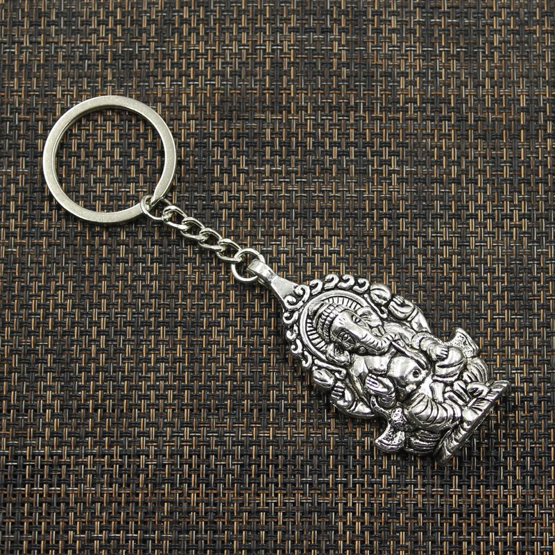 Ganesha Elephant Keychain — Antique Silver-Tone, 62x32mm