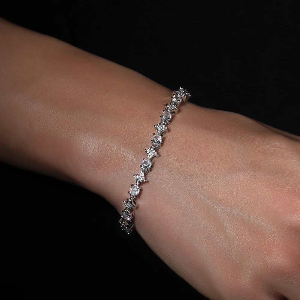 TBTK Mixed Sprkling Quadrangular Star Tennis Chain Necklace Round Cut Iced Out Cubic Zirconia Bracelet HipHop Jewelry For Gift