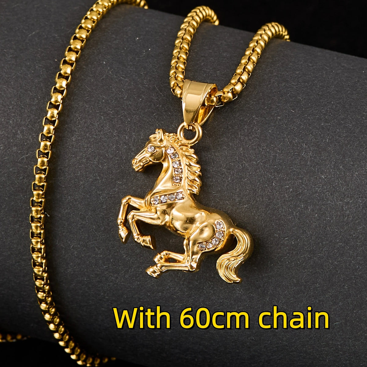 Iced Out Gold Horse Pendant Necklace — 316L Stainless Steel