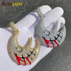Men's Moon Shaped Mouth Face Pendant Iced Out Bling 5A CZ Cubic Zircon Tennis Chain Personality Hip Hop Rock Necklace Jewelry