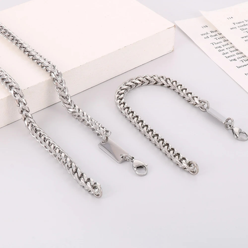6MM Link Chain Bracelet Necklace Set for Man Luxury Gold Color Stainless Steel Jewelry Men's Necklace & Bracelets