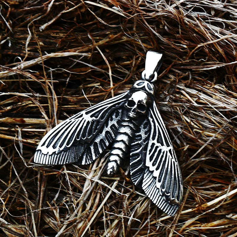 Beier Death Head Skull Butterfly Moth Pendant necklace For Man Stainless Steel Punk good detail Animal Jewelry BP8-599