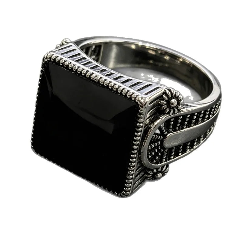 European and American new fashionable retro simple domineering black drip hollow engraving men's ring