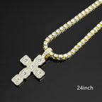 Iced Out Cross Pendant Necklace — 4mm Tennis Chain, Two-Tone