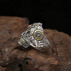 BOCAI New S925 Sterling Silver Jewelry Vintage Punk Double-sided Face Skull Ring Men's Selected Gift
