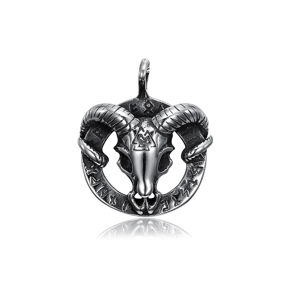 Vintage Viking Nordic Goat Skull Valknut Pendant Necklace For Men Stainles Steel Rune Biker Unique Amulet Jewelry Gift Wholesale