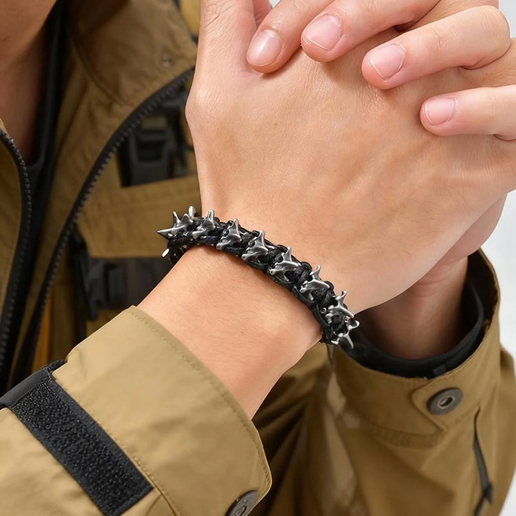 Rock Punk Dragon Spine Woven Bracelet for Men Boys,11MM Width Vintage Woven Metal Bracelet,Jewelry Gift for Him