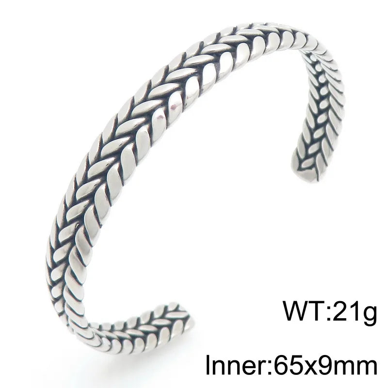 Vintage Open Bangle for Man Men 316l Stainless Steel Men's Braided Style Cuff Bracelets Punk Birthday Jewelry Gift for