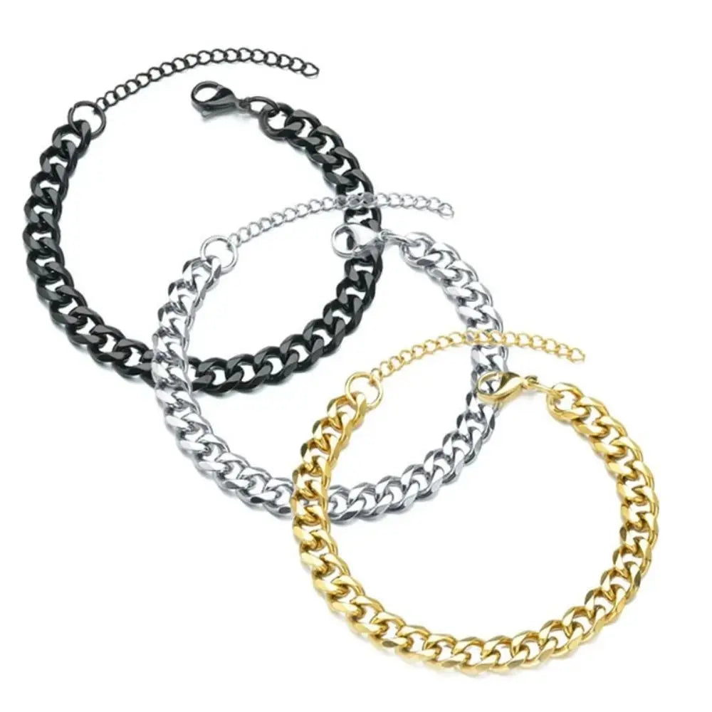 3 5 7mm Width New Trendy Cuban Chain Men Bracelet Classic Stainless Steel Chain Bracelet For Men Women Jewelry Party