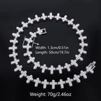 ZAKOL 20/50CM Iced Out Buling Rhinestone CZ Cross Tennis Chain Bracelet Necklace Set Women Men Fashion Hip-hop Rock Jewels