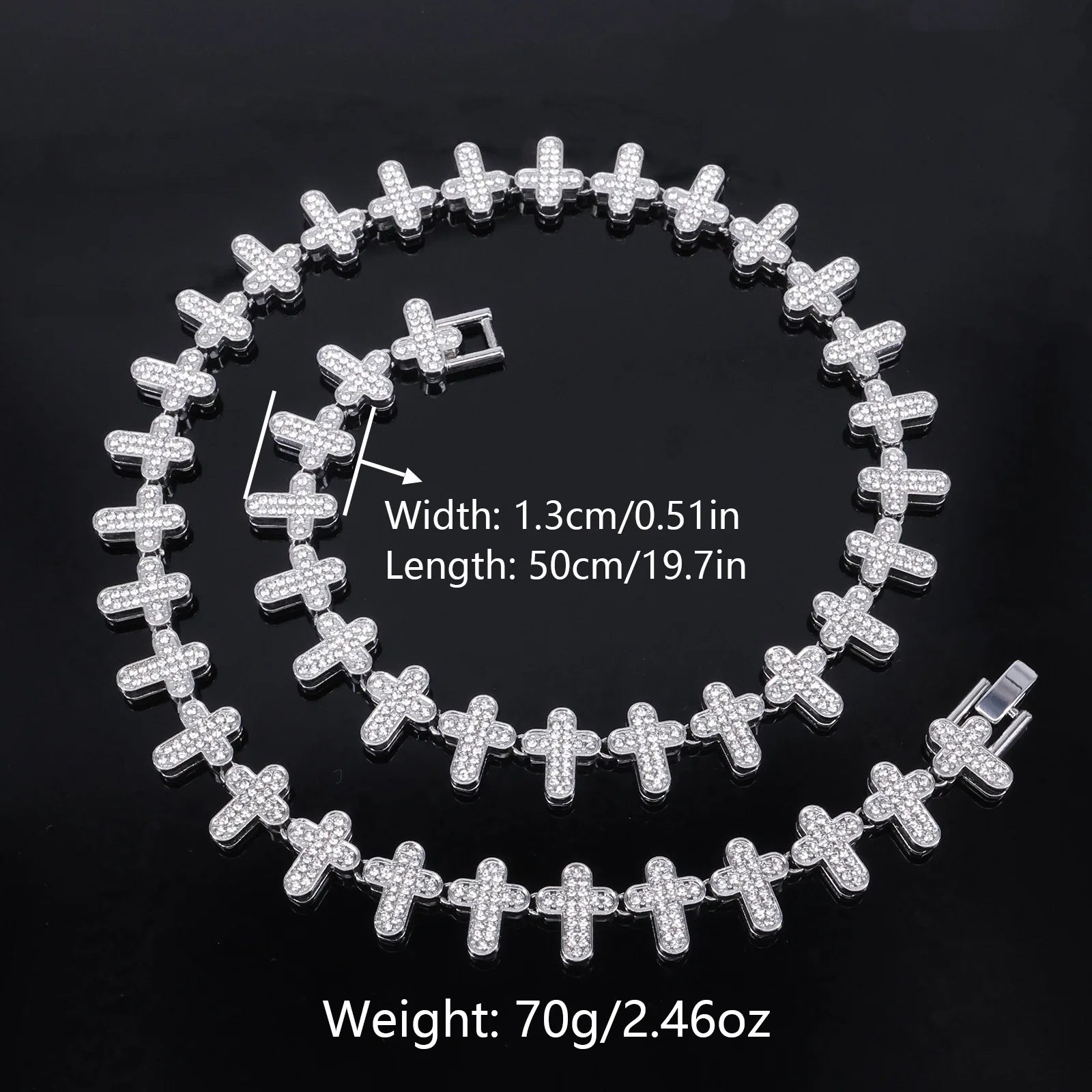 ZAKOL 20/50CM Iced Out Buling Rhinestone CZ Cross Tennis Chain Bracelet Necklace Set Women Men Fashion Hip-hop Rock Jewels