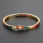 Gold Rainbow Tennis Necklace Iced Out 4MM 18K