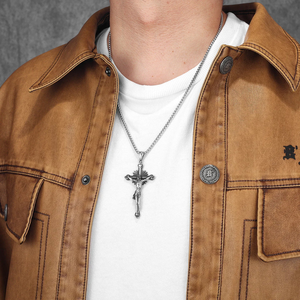 Jesus Exorcism Retro Cross Pendant Necklace — Stainless Steel