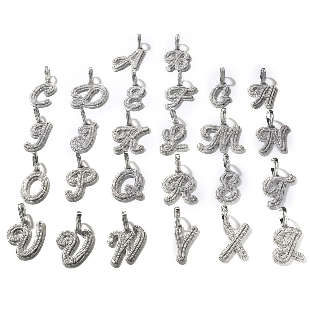 UWIN Baguettecz Letter Pendant for Women Iced Out Cubic Zirconia Infinity Cuban Chain Necklaces Fashion Hip Hop Jewelry for Gift
