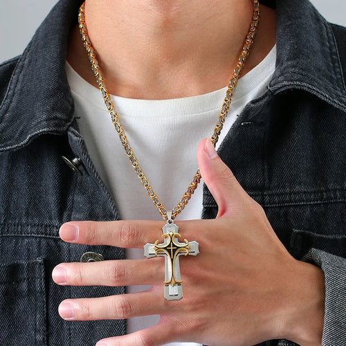 Cross Byzantine Gold Necklace — Catholic Crucifix