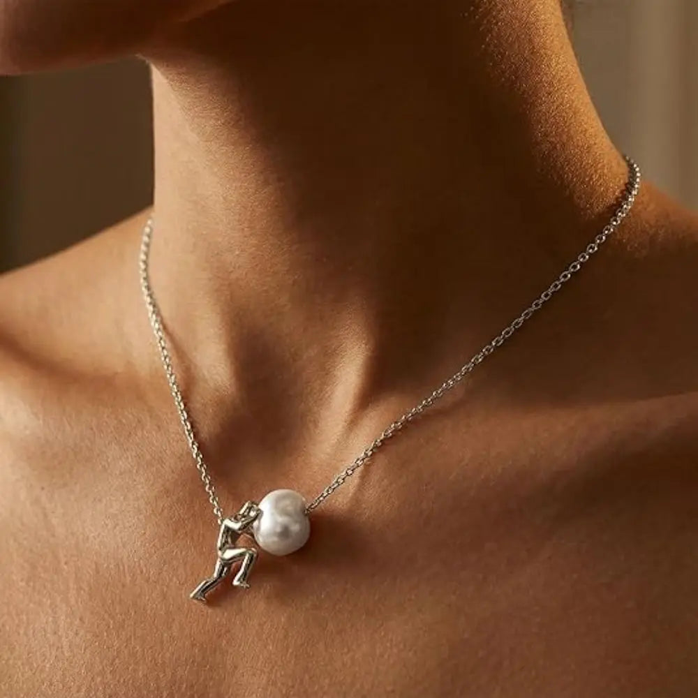 New Man Pushing Stone Sisyphus Necklace Personality Perseverance Symbol Pendant Necklace Silver Color Simple Jewelry