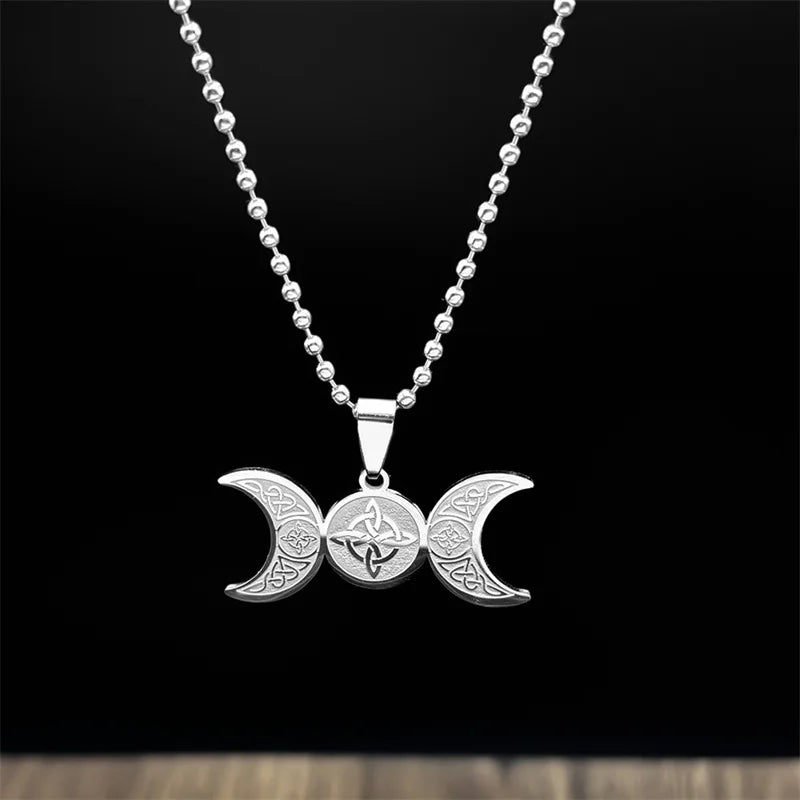 Viking Steel Pendant Wiccan Triple Moon Goddess