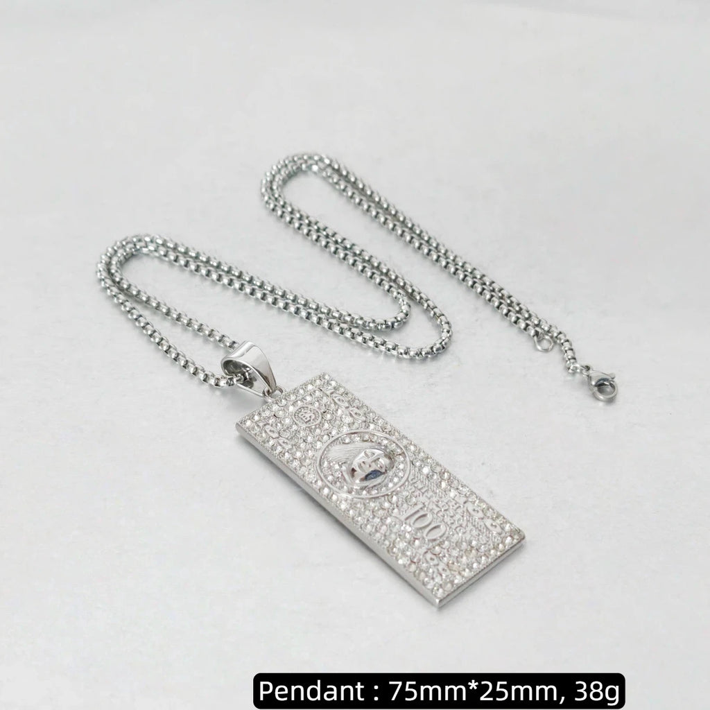 Hip Hop Iced Out Bling Dollar Sign Pendant Gold Color Stainless Steel Rapper Money Necklace For Men Women Hippie Jewelry Gift