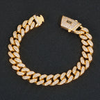 Gold Cuban Bracelet Iced Out 12MM Monaco 18K