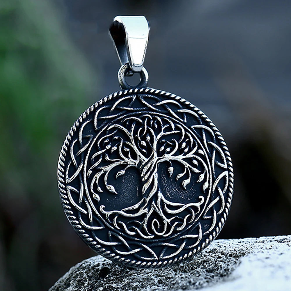 Vintage Classic Stainless Steel Viking Tree of Life Pendant Necklace For Men Fashion Nordic Vienna Yggdrasil Jewelry Wholesale