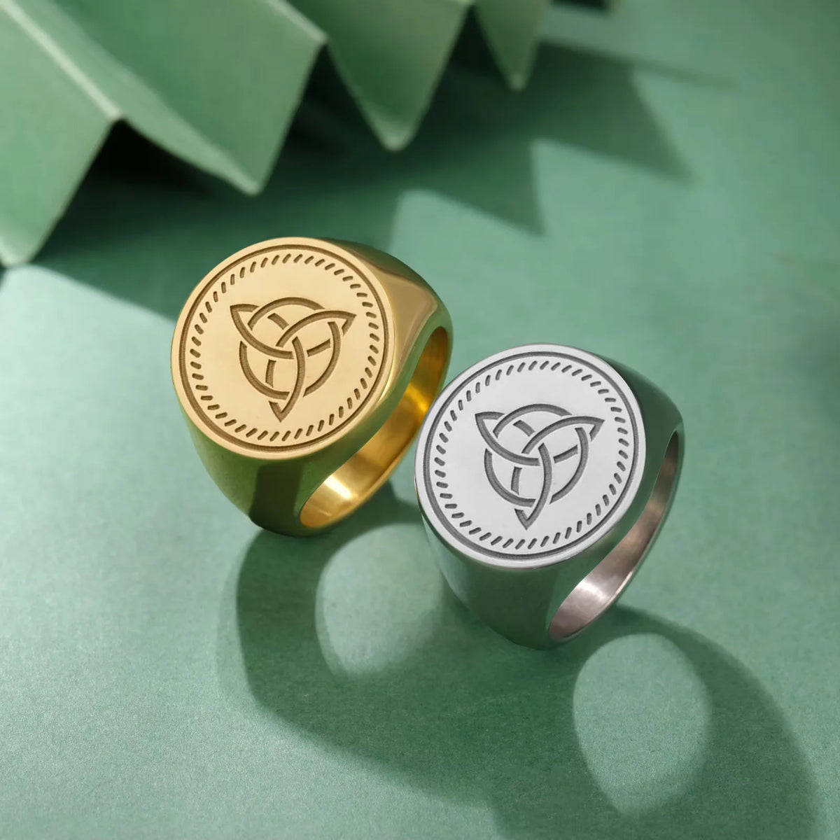 Celtic Trinity Knot Triquetra Signet Ring Engraved Spiritual Protection Ring Irish Knot Symbol Statement Jewelry