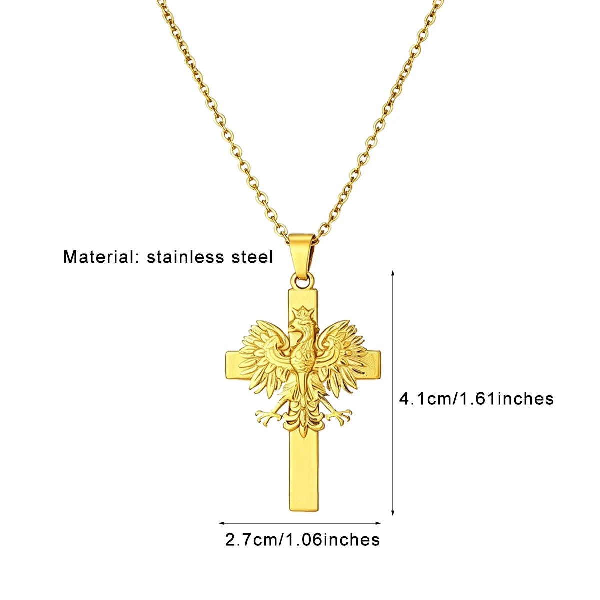 Poland Eagle Cross Necklace Golden Plated Stainless Steel Pendant Necklaces For Men Women Patriotic Jewelry 2026 Trendy