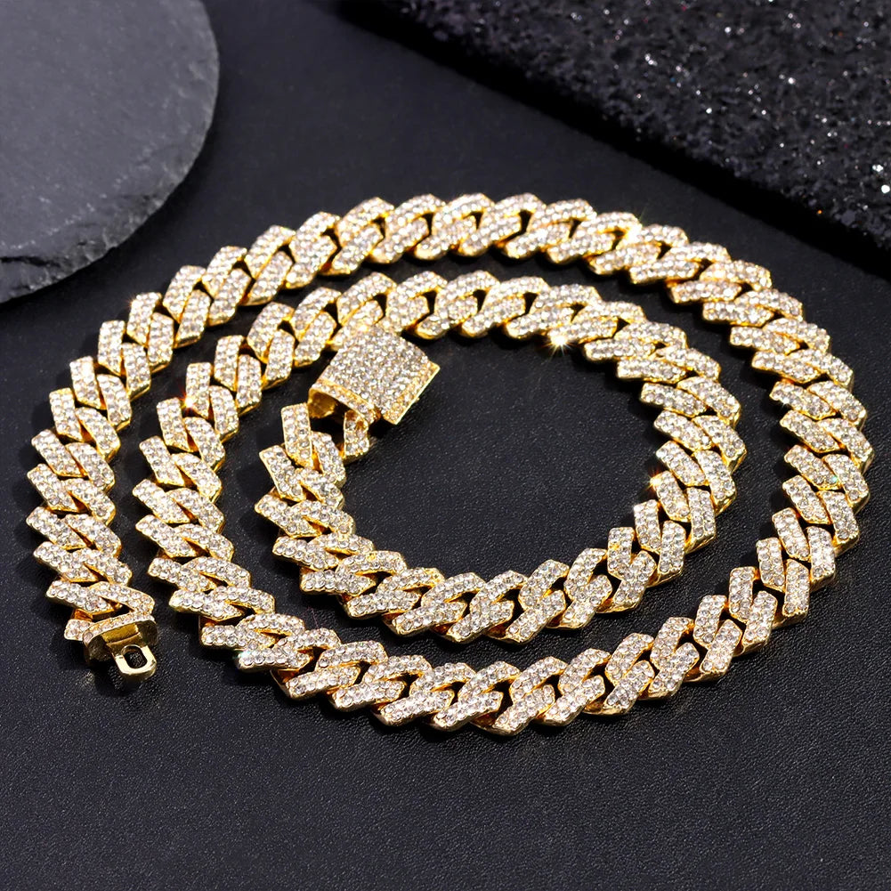 2Pcs Punk Crystal Cross Ankh Tennis Chain Iced Out Prong Cuban Link Chain Necklace For Men Women Rapper Necklaces