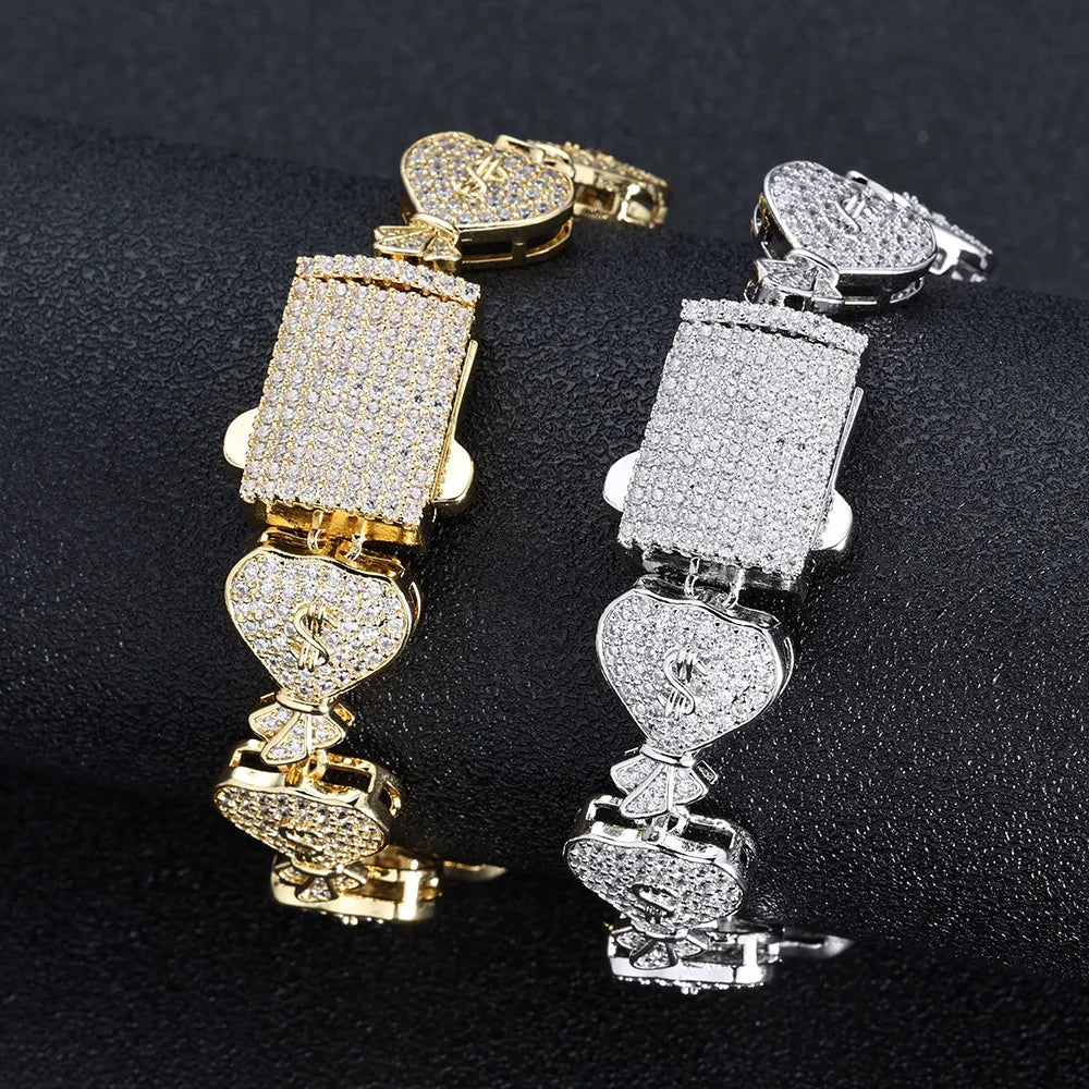 Iced Out Cuban Chain Necklace Money Bag CZ
