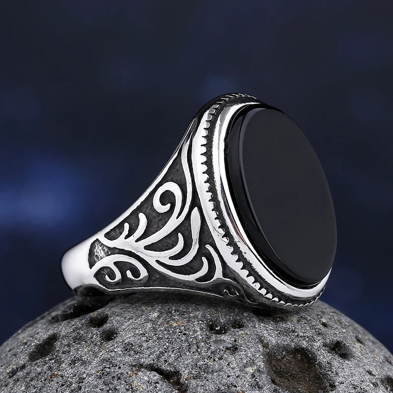 New Fashion Turkey Retro Ring Geometric Black Zircon Stone For Anniversary Party Wedding Men's Anels Totem Luxury Jewelry