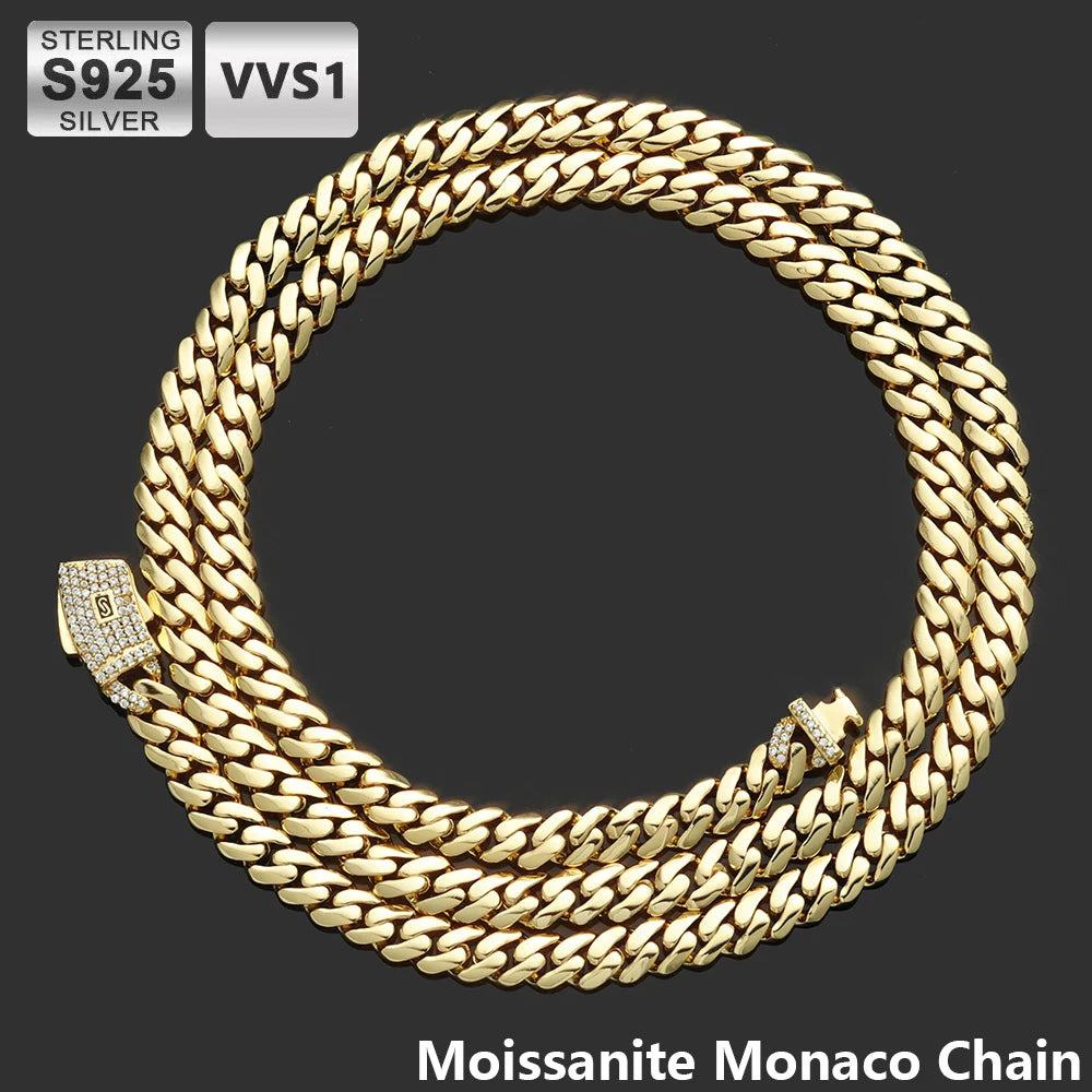 925 Silver VVS Moissanite Monaco Chain Necklace