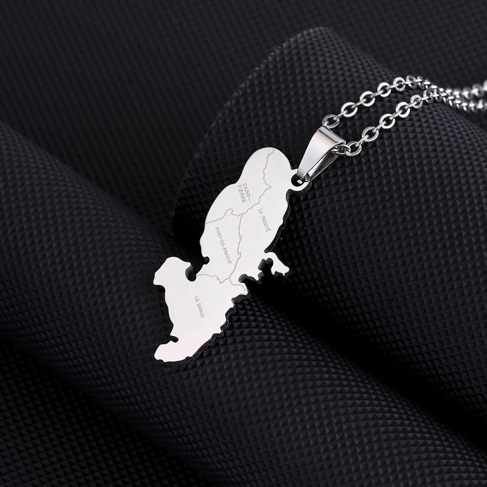 Martinique Map Pendant Necklace — Stainless Steel