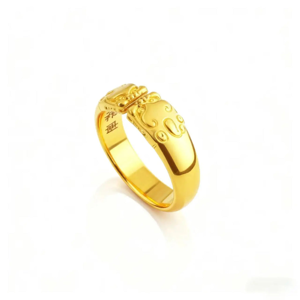 Pixiu Open Ring Couple's 24K Gold AU999 - Premium gold pixiu couple rings, elegant style for gatherings