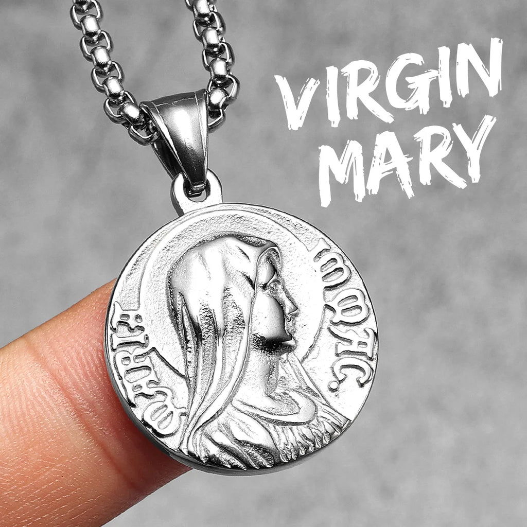 Virgin Mary Cross Pendant — Stainless Steel