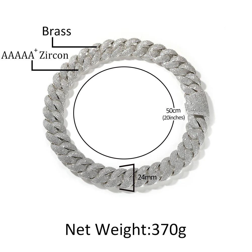 THE BLING KING 24MM Heavy Bubble Cuban Chain Necklace For Men Micro Paved Cubic Zirconia Deluxe Choker Rock Hip Hop