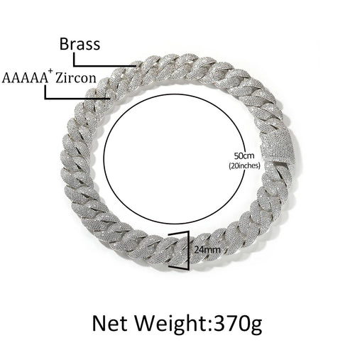 THE BLING KING 24MM Heavy Bubble Cuban Chain Necklace For Men Micro Paved Cubic Zirconia Deluxe Choker Rock Hip Hop