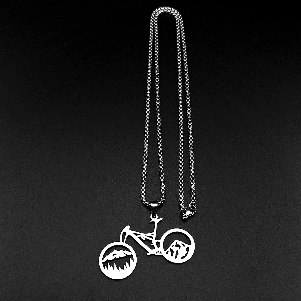 Mountain Bike Pendant Necklace — Stainless Steel