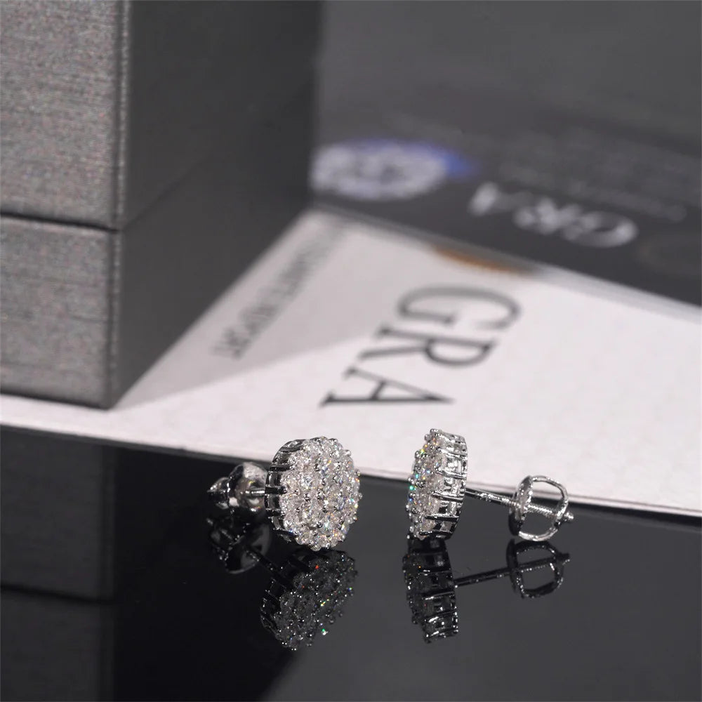 Full Moissanite D Color Women's Men Hip-hop Earrings 925 Sterling Silver Screw Ear Stud High Quality Fine Jewelry for Women Gift