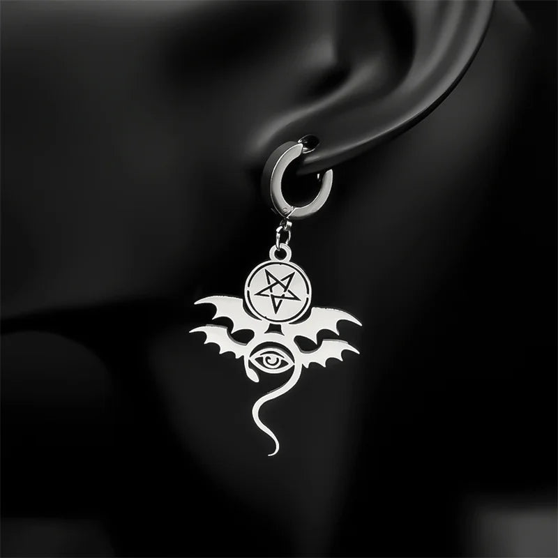 Star Bat Silver Earrings Gothic David Evil Eye