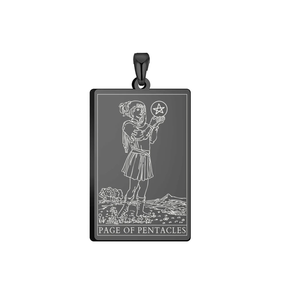 Dawapara Pentacles Tarot Card Pendant for Necklace Stainless Steel Golden Black Jewelry Accessories Charms Pendants