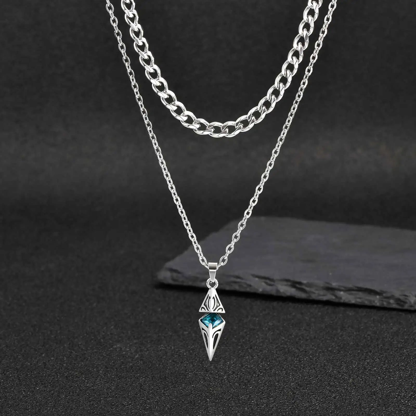 Blue Stone Layering Necklace — Stainless