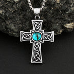 Cross Viking Steel Pendant Blue Eye Stone 316L