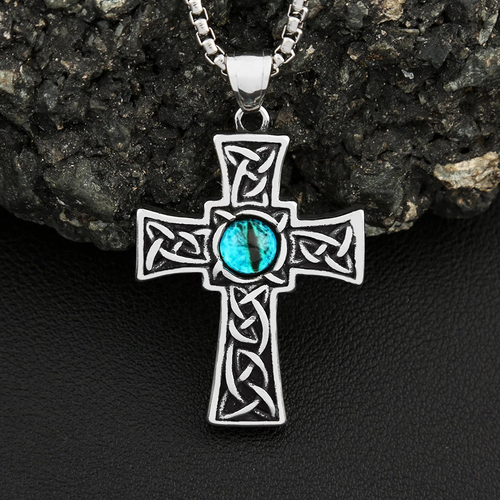Cross Viking Steel Pendant Blue Eye Stone 316L