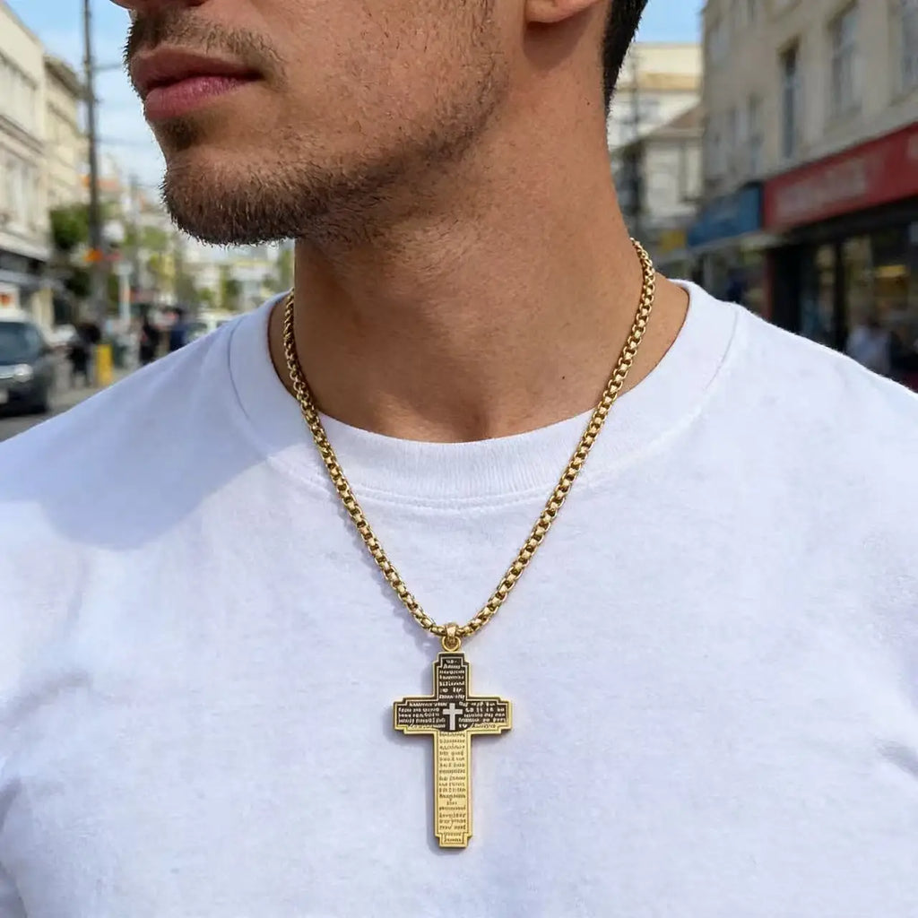 Cross Steel Pendant Bible Verse 316L Religious