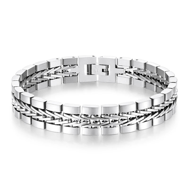 Loe | Men Stainless Steel Punk Bracelet Fashion Boy Watchband Gold Plated Hip Hop Jewelry New Design
